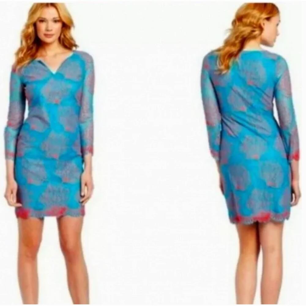 Lilly Pulitzer Wendy Snorkel Blue Coral Mesh Lace Dress Sz 0